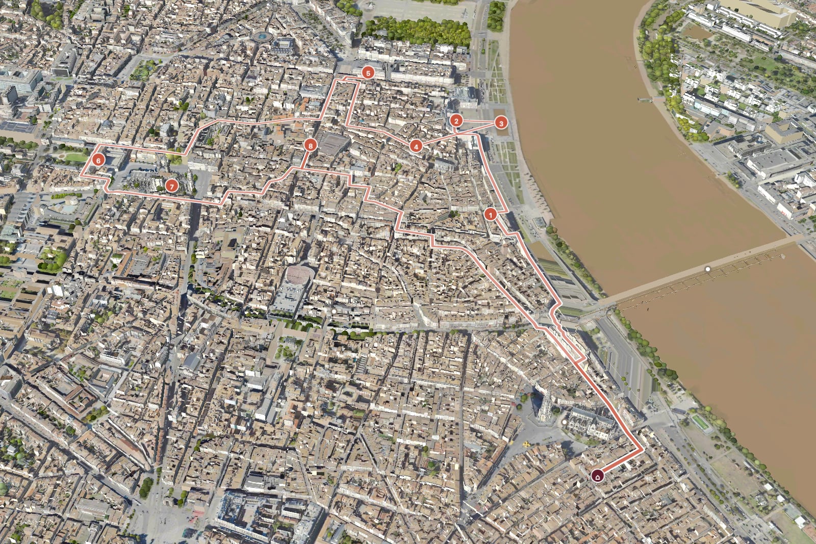 Carte de la balade « Balade à pied dans le cœur historique de Bordeaux : 2 h 30, 5 km » à Bordeaux